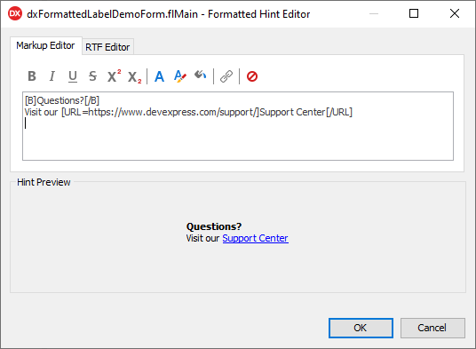 The Formatted Hint Editor Dialog