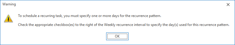 Weekly Recurrence Pattern Warning Message Box