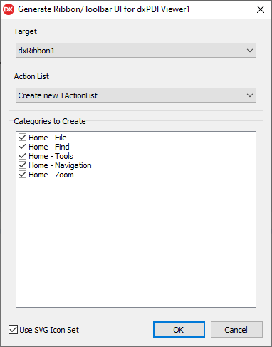 The Generate Ribbon/Toolbar UI Dialog