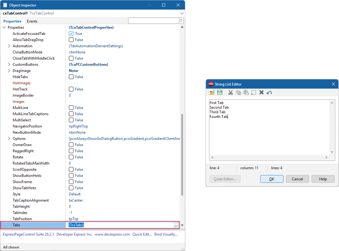 VCL Page Control: Define a Tab Layout