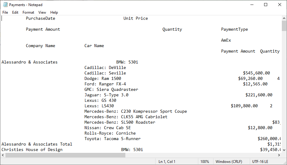 Exported Pivot Grid Data in Plain Text Format