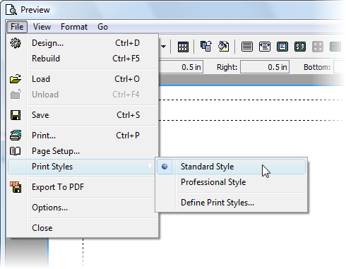 Page Setup Menu