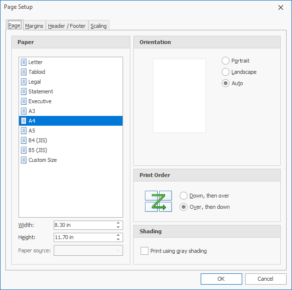 Page Setup Dialog