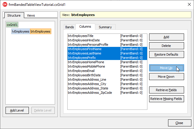 Column Multi Selection in the Component Editor