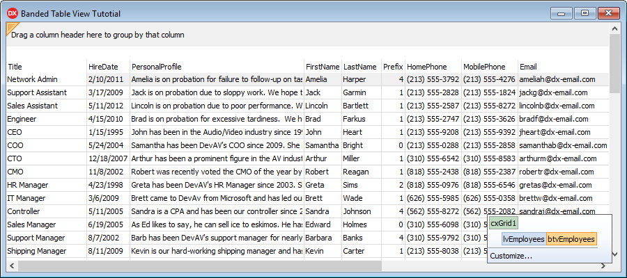 Resized Columns