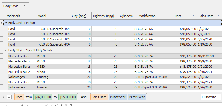 Token Filter Criteria Display Style