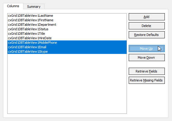 Column Multi Selection in Component Editor
