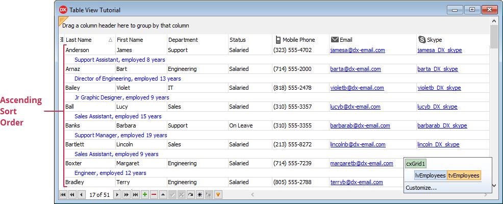 Column Cell Sorting Result