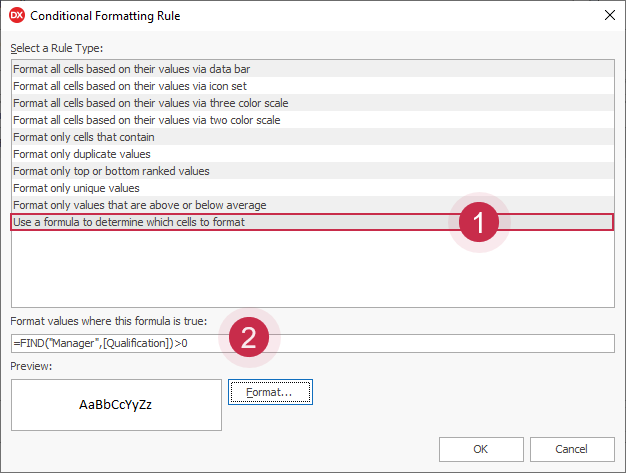 Conditional Formatting Rule Dialog