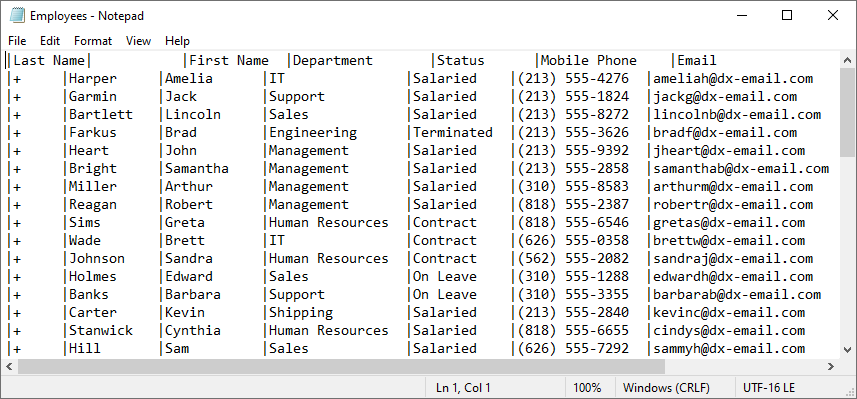 Exported Data in TXT Format