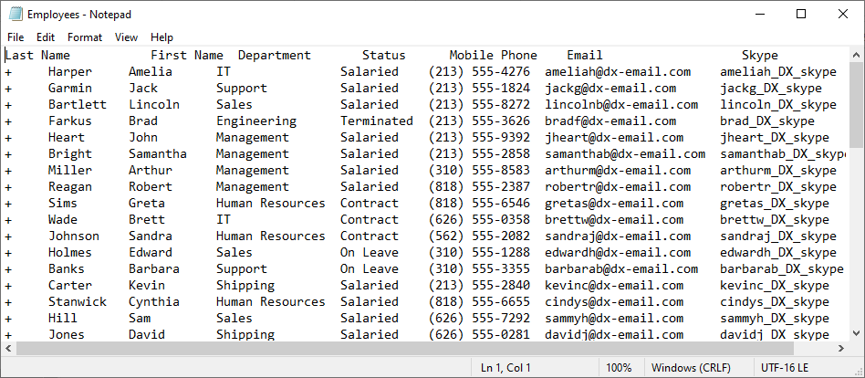 VCL Data Grid: Exported Data in Plain Text Format