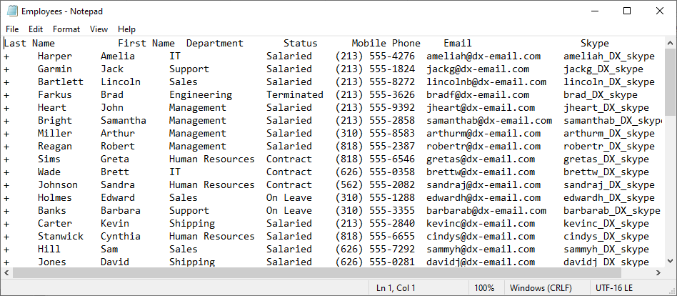 Exported Data in TXT Format