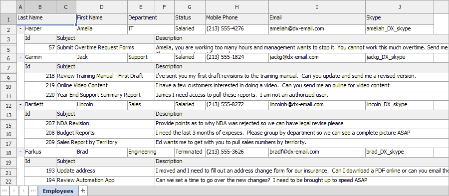 Exported Data in XLS Format