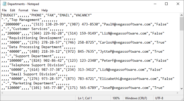 Exported Tree List Data in CSV Format