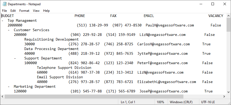 VCL Tree List: Exported Tree List Data in Plain Text Format