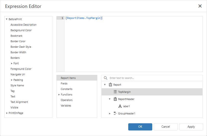 Expression Syntax - Report Items