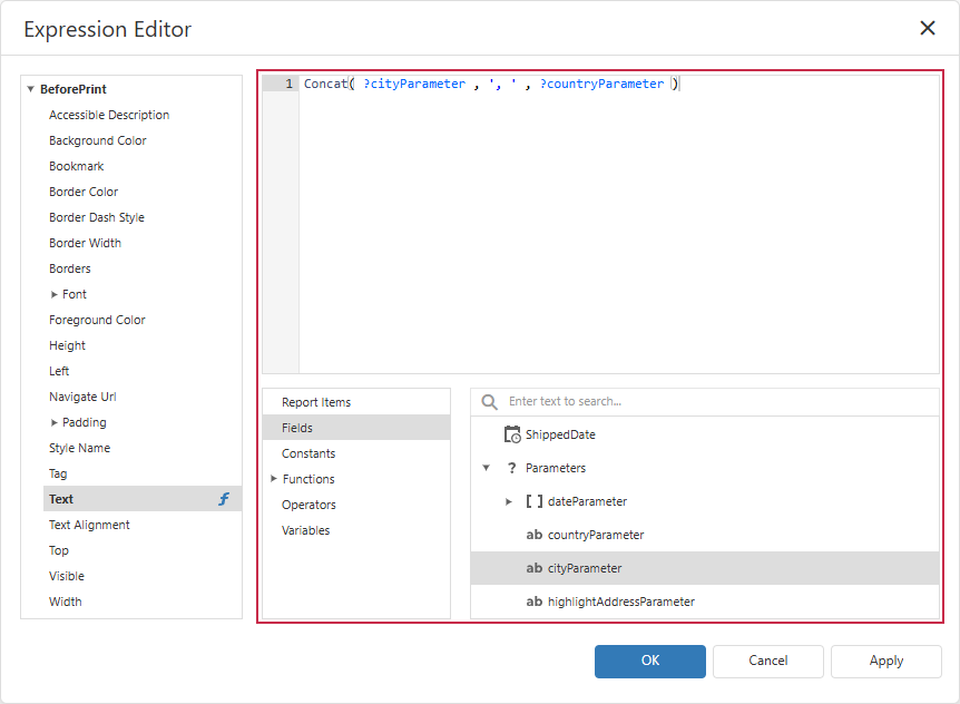 Expression Editor - Combine Parameters