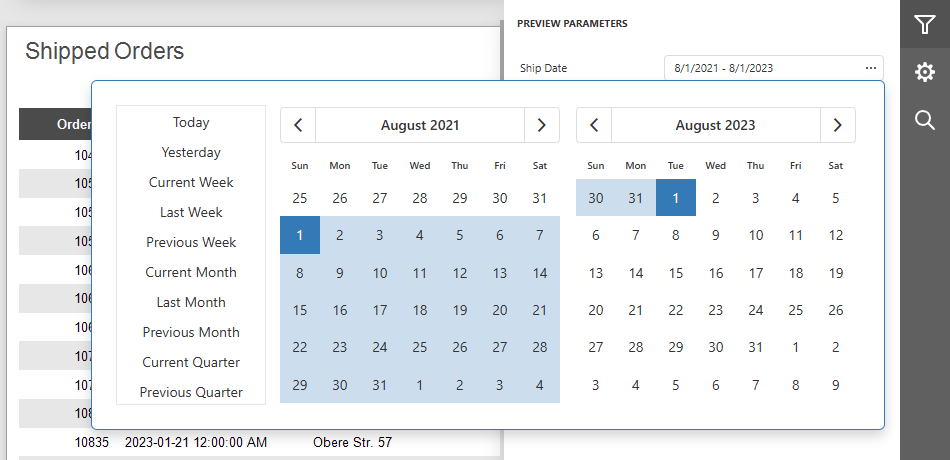 Report Parameter - Date Range Selector