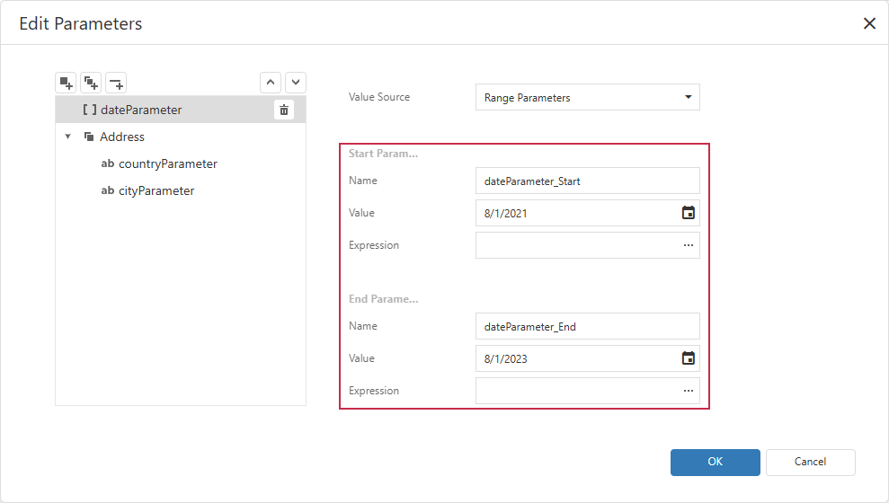 Report Parameter - Date Range Editor