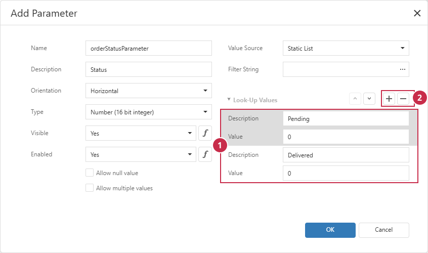 Report Parameter - Look-Up Values