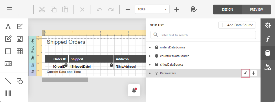 Report Designer - Edit Parameters
