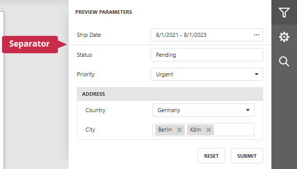 Parameters Panel - Separator