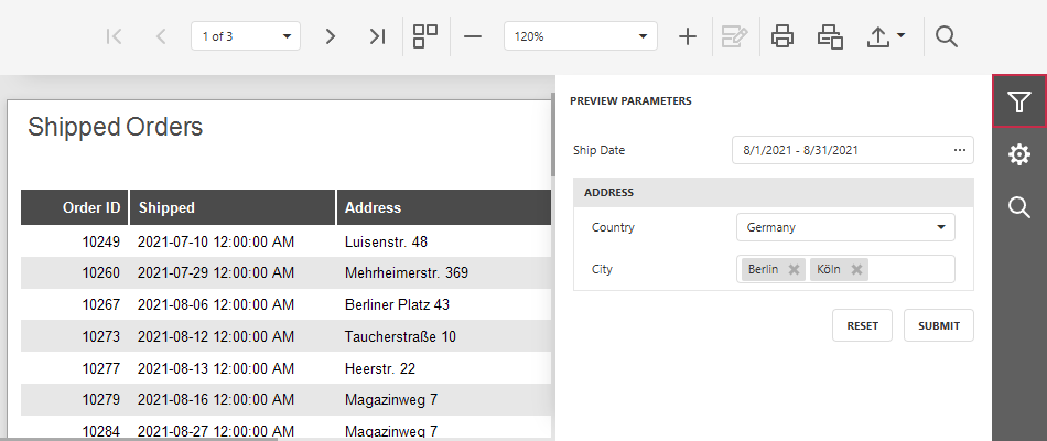 Preview Parameters Panel