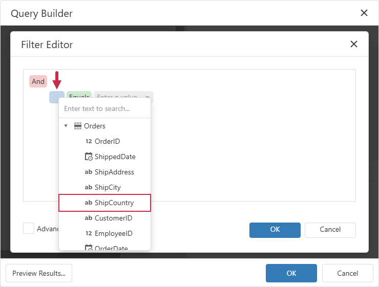 Query Builder - Filter Left Operand