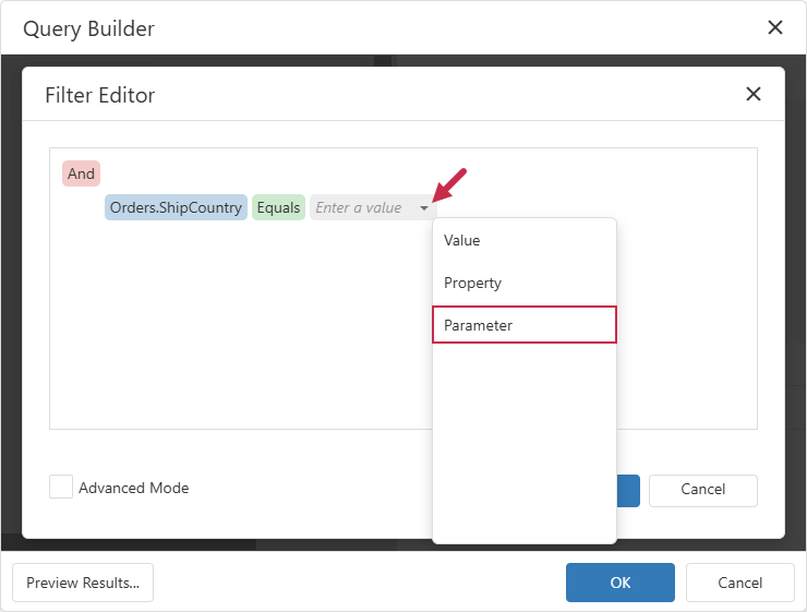 Query Builder - Filter Criteria