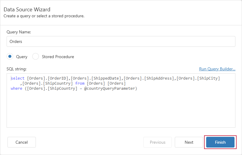 Query Builder - Bind the Query Parameter to the Report Parameter