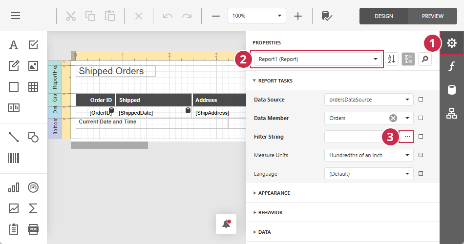 Report Designer - Report Properties Filter String