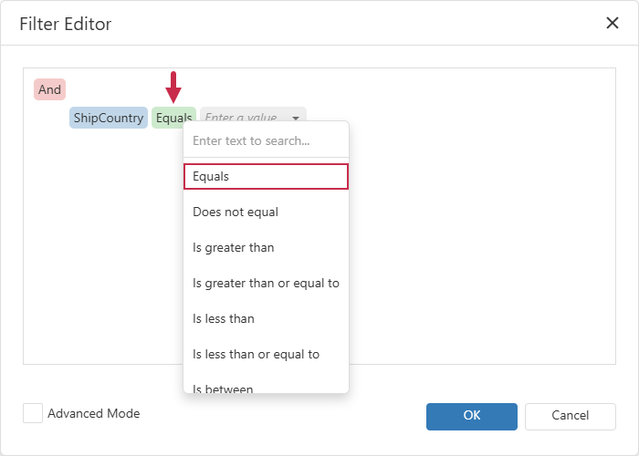 Report Filter String - Filter Operator