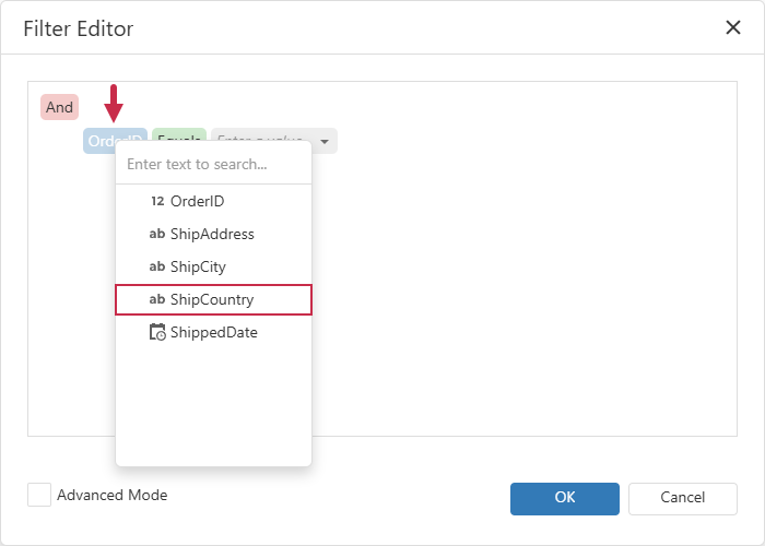 Report Filter String - Filter Operand