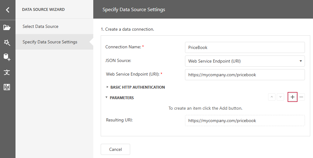 Data Source Settings - Add Parameter