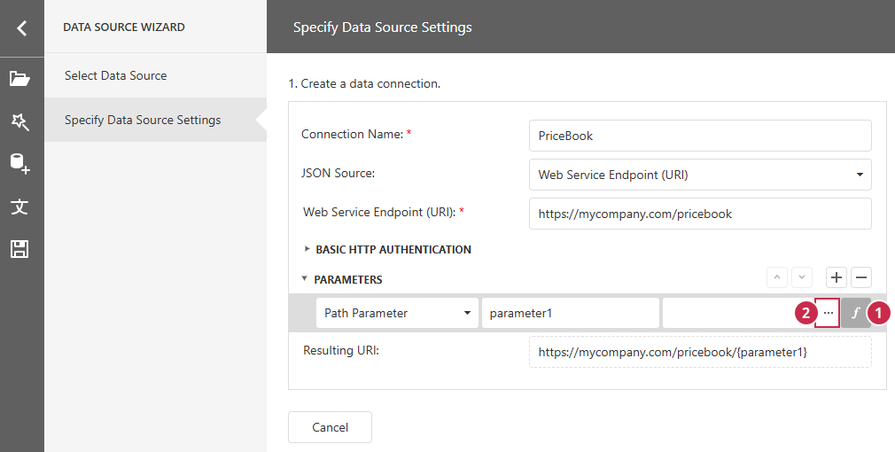 Data Source Settings - Parameter Expression