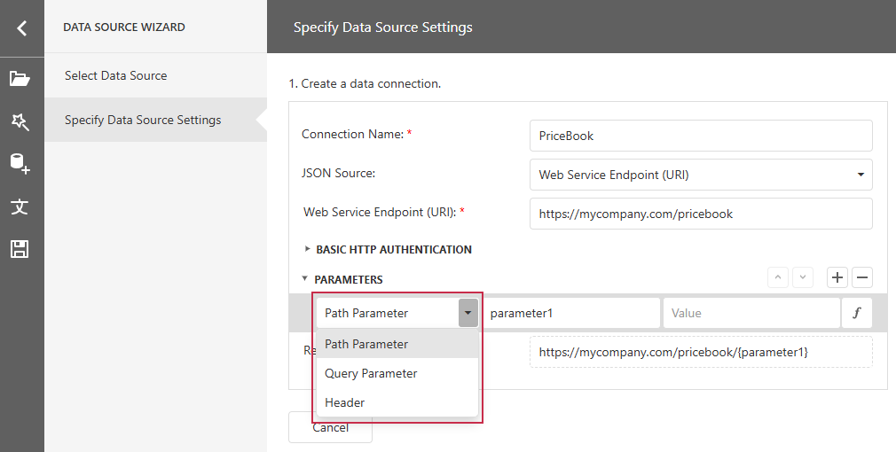 Data Source Settings - Parameter Method