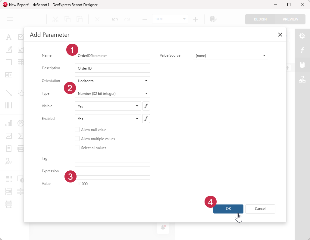VCL Reports: The 'Add Parameter' Form — Specify Parameter Values