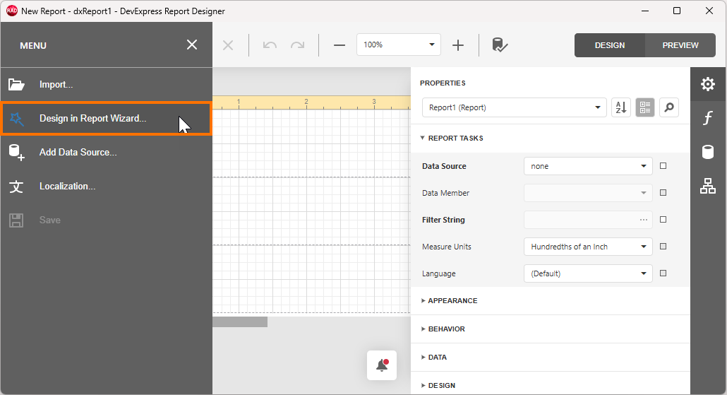 VCL Reports: The Report Designer Menu