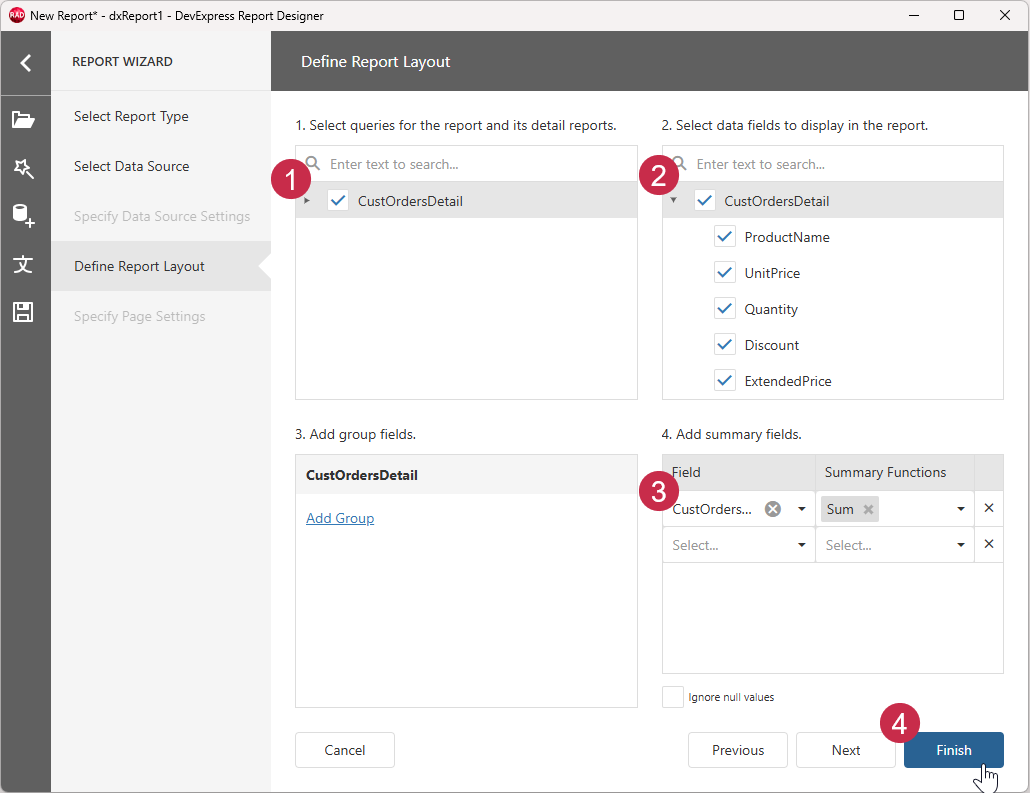 VCL Reports: The Report Wizard, Define the Report Layout