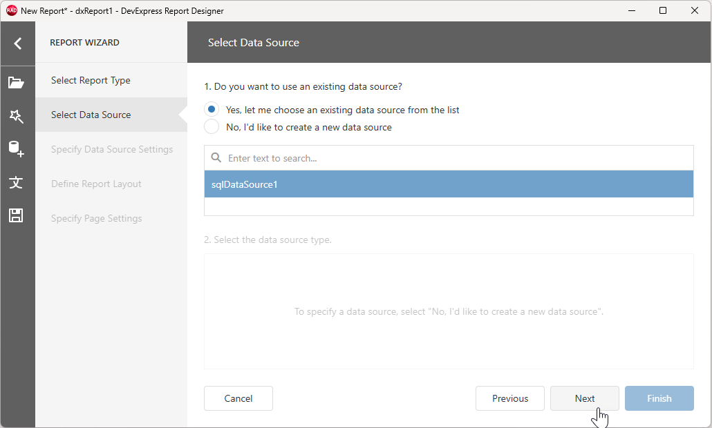 VCL Reports: The Report Wizard, Select Data Source