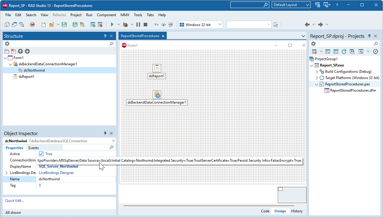 VCL Reports: A Form with Required Components and a Database Connection String