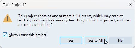 VCL Reports: The "Trust this Project" Dialog