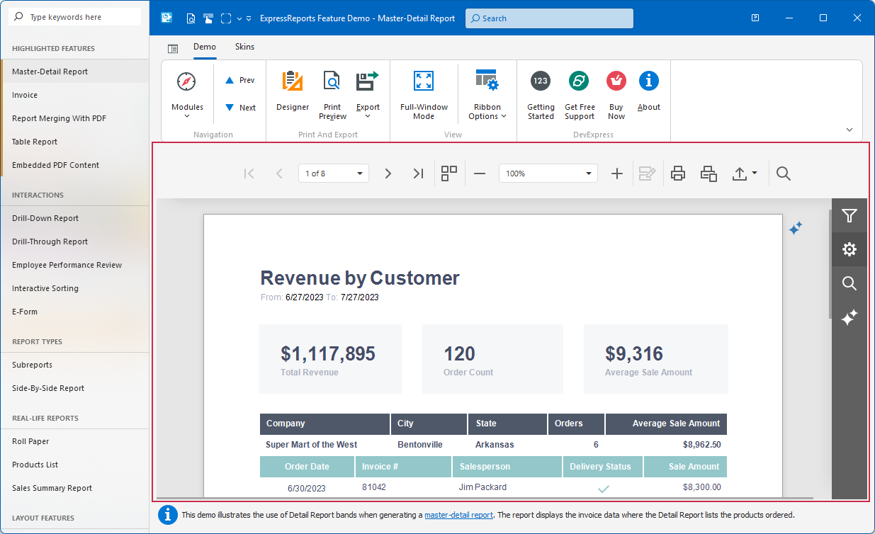 VCL Reports: The TdxReportControl Component in the "Report Designer/Viewer" Demo