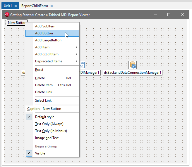 VCL Reports: Add Toolbar Buttons on the Main Application Form