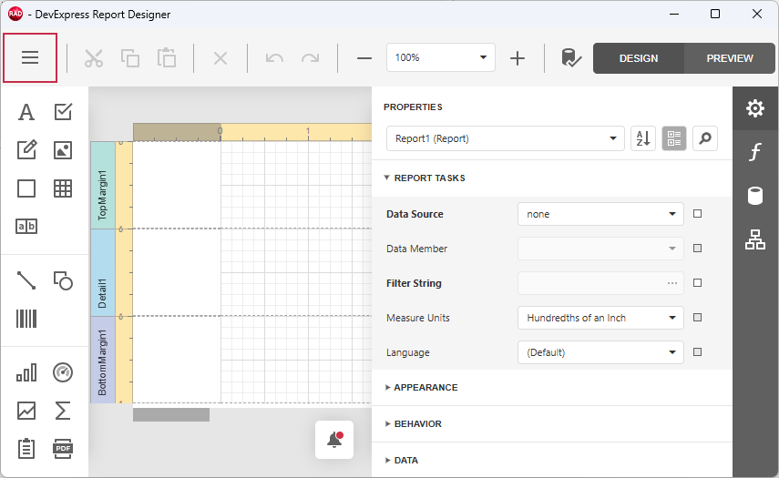 VCL Reports: The Report Designer Dialog