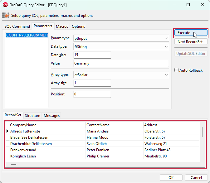 VCL Reports: FireDAC Query Editor — Execute the Resulting Query