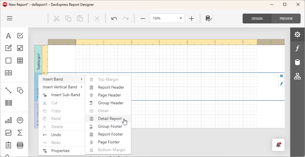 VCL Reports: Report Designer — Add a Detail Report (Nested) Band