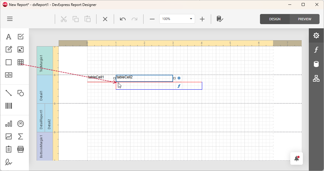 VCL Reports: Report Designer — Add a Table for Detail Table Captions