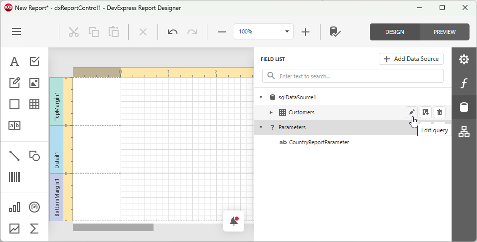 VCL Reports: Report Designer — Click the "Edit Query" Button