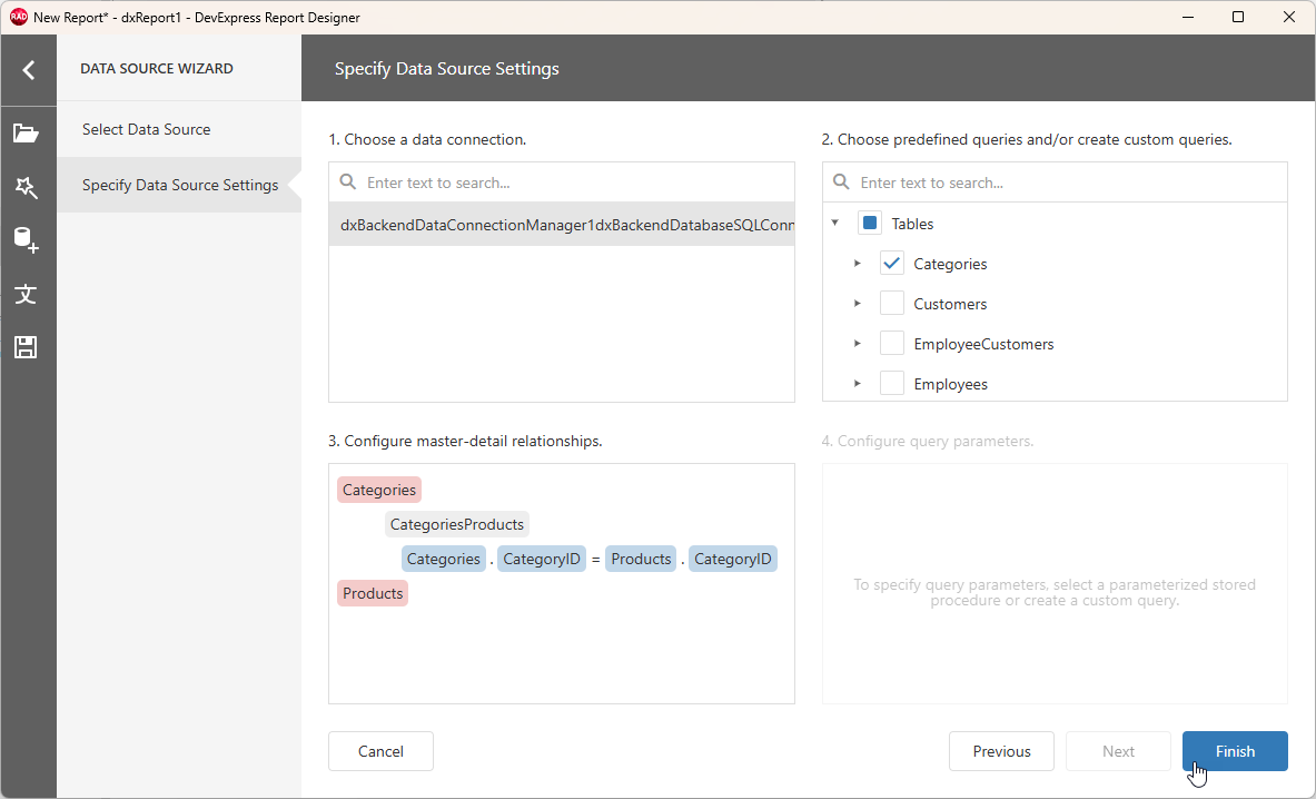 VCL Reports: Data Source Wizard — Finish Data Source Configuration
